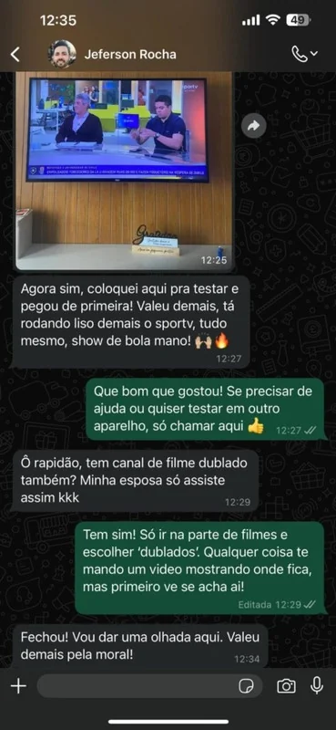 Print de conversa de um assinante LUMEN satisfeito