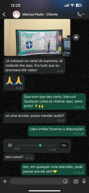 Print de conversa de um assinante LUMEN satisfeito