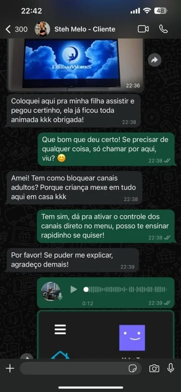 Print de conversa de um assinante LUMEN satisfeito